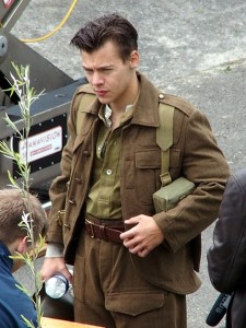 Harry Styles on set of Dunkirk with short hair