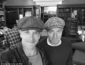 Ewan McGregor and Johnny Lee Miller on the set of Trainspotting 2 Irish caps